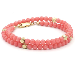 Axl Rose Pink Coral And 19k Gold Triple Wrap Bracelet - Rocktonica Jewellery London